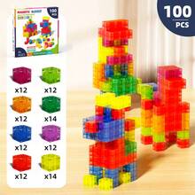 36/72/100 块磁性立方体积木、磁性积木、STEM 感官玩具、适合 3 岁以上男孩和女孩的益智玩具,促进创造力和大脑发育 - 多色磁性積木套裝(實色+透明) - 查看 14