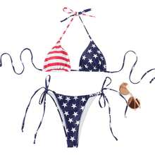 Sexy American Flag Bikini Set ,July Fourth Red White And Blue Bathing Suit - Mã QR - Xem 1