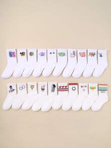 10 Pairs Random Children Socks, Including Graffiti Socks & Letter Socks, Suitable For Daily Wear And Streetwear, For Boys And Girls