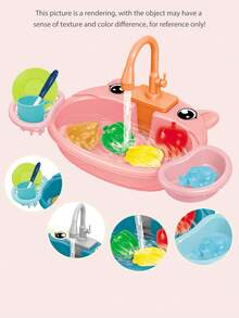 电动厨房水槽洗碗机儿童玩具，逼真的厨房用具，循环水，动物洗衣机碗，互动亲子玩具，男孩和女孩的礼物（一些配件随机，不含普通电池） - 彩色 - 查看 6