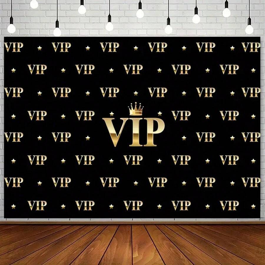 1p Black Simple Background Party Decoration VIP Base Pattern Banner Supplies Photo Booth Scene Props Indoor/Outdoor/Garden Home Decoration Paintings No Charging Required, Multi-Purpose - Multicolor - View 1