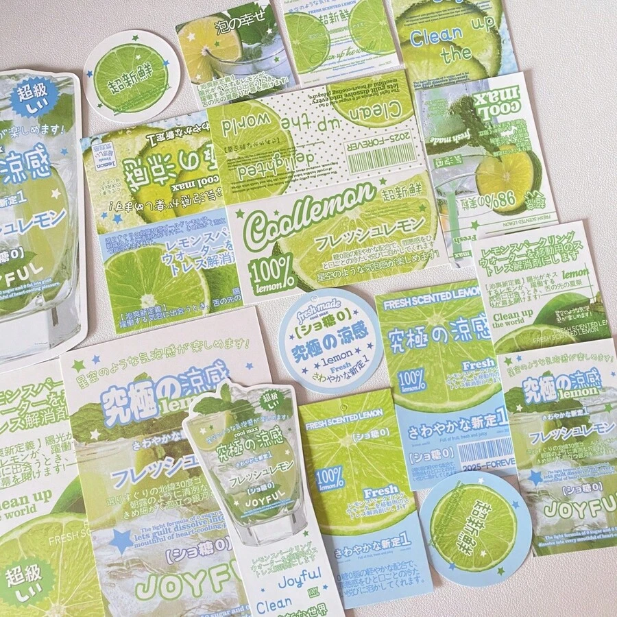 新鲜水果主题照片卡包装材料套装柠檬封口胶卡头卡背包装套装，学校用品，返校 - Color - 查看 1
