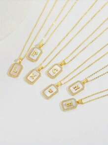 1 Piece A-Z Copper-Set Zirconium 26 Square Block Shell Letters O-Shaped Necklace - Unique And Versatile For All Occasions