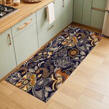 1 pieza Alfombra suave de cocina, Felpudo lavable antideslizante, Alfombra camino, Felpudo, Juego de alfombrillas de baño, sala de estar, lavandería, Alfombra de área, Decorativa apta para cocina, sala de estar, entrada, balcón, decoración del hogar, anti-suciedad, cafetería, bar, fiesta, regalo festivo, Alfombra de piso de dormitorio, Alfombra de baño, Decoración de habitación, Decoración de cocina, Diseño de reno en marco azul y blanco a rayas de fondo colorido