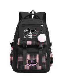 Sanrio Kuromi Anime Rucksack mit Lunch-Tasche, Nylon Laptop-Rucksack für Jungen und Mädchen, Mehrere Fächer, externer Geräteport, wasserdichtes Design, verstellbare Schultergurte, ideal für Schule, täglichen Gebrauch und Reisen, süßer Cartoon-Muster, thematische Lunch-Tasche, Reißverschluss-Verschluss, Schul-Rucksack