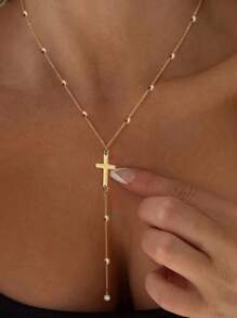 1 pièce Collier pendentif en cristal de style bohème de forme Y, collier de plage doré argenté, bijoux pour femmes