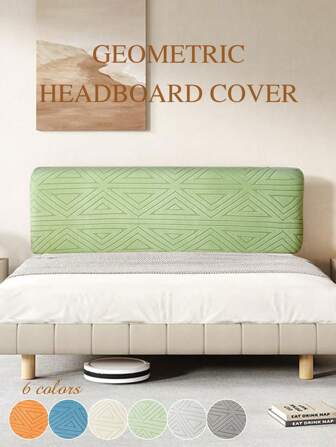 1pc Geometry Jacquard Bed Headboard Cover,Solid Color Elasticity Bedhead Protective Cover All-Inclusive Soft Cozy Bedhead Cover, High Elasticity, Easy To Install, Universal Bedside Cover For All Seasons