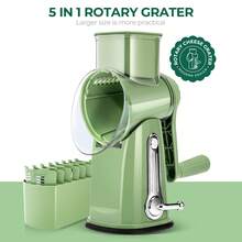 SUSTEAS Rotary Cheese Grater With Handle - Food Shredder With 5 Well-Designed Blades & Strong Suction Base,Round Mandoline Slicer & Vegetable Grater For Kitchen,1 Bonus Blade Storage Box - Green - View 3