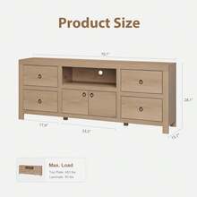 Farmhouse TV Stand For 75/80 Inch TVs, 70" Long Entertainment Center With 6 Storage Drawers & Soundbar Shelf, White Television Consoles Stands For Living Room, Bedroom - 卡其色 - 查看 6
