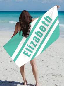 1 pièce Serviette de plage surdimensionnée en microfibre avec texte personnalisé, motif géométrique rayé minimaliste. Cadeau personnalisé pour les amis, les camarades de classe, la remise des diplômes. Couverture de plage/piscine/voyage , indispensable pour les vacances