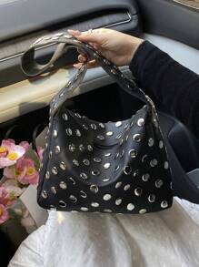 peach tree Women's Tote Bag, Shoulder Bag With Rivets, Casual And Minimalist Style, Large Capacity Foldable Shoulder Bag, Suitable For Daily Commute, Shopping, Travel, Party, Makeup Storage, Gift For Girlfriend, Handbag, Best Autumn Inspiration, Peach Tree