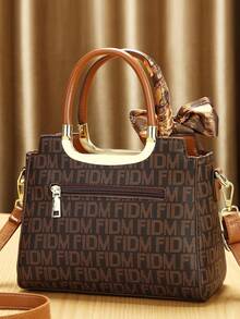 女士时尚包袋套装 - 优雅几何印花、仿皮托特包、斜挎包和手拿包 - 棕色 - 查看 5