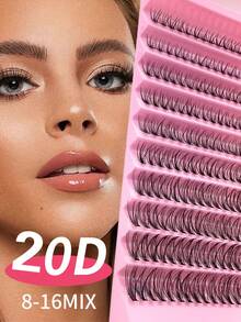 200D Curled Eyelash Cluster, Natural Soft Curl, Available In 20D/30D/40D/50D/60D/80D, Single Lash Extension, 8-16mm Mixed, 0.07mm Ultra-Lightweight, 10 Rows Waterproof Mink Hair 3D Effect False Eyelashes, Suitable For Light Makeup, Heavy Makeup, Daily Makeup, Cartoon Makeup, Portable, Suitable For Daily Outings, Applicable For Various Occasions - D - View 2