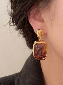 1 Pair Asymmetrical Metal & Resin Dangle Drop Earrings, Unique European Style, Suitable For Women/Girls, Travel, Wedding, Birthday Gift