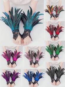 Women Lace Artificial Feather Gloves Witch Angel Costume Accessories Swan Wings Wrist Bands Halloween Accessories