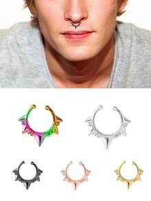 1/3/5 szt. Fałszywy kolczyk do nosa Piercing Mężczyźni Kobiety Moda 14K Złoty Kształt D Punk Nie Piercing Klips do nosa Stal nierdzewna Perforacja przegrody Odpowiedni dla nastolatków Biżuteria do ciała