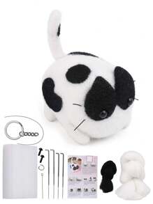 1 Set Beginner's Cat-Themed Wool Felt DIY Kit, Includes Wool Materials, Basic Accessories And Instructions For Handmaking Felt Toys And Decorations