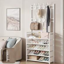 Multifunctional Shoe And Hat Rack 5-Layer Storage Rack With 8 Hooks, Large Capacity To Store Shoes, Boots, Clothes, Hats, Bags, Organize Daily Sundries And Save Space - Black - View 7