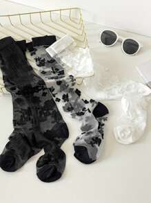 3 pary damskich seksownych, koronkowych, siateczkowych skarpetek z kwiatowym wzorem, ocieplacze na nogi w stylu retro, lato, rok 2000