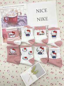 Sanrio 1/2/4/8Pairs Sanrio Random Shipping Sanrio Hello Kitty Kuromi Melody Cartoon Anime Pattern Children's Mid-Length Socks,Spring And Summer Sports Socks, Breathable, Odor Proof, And Sweat Absorbing Socks Suitable For Ages 9-25.