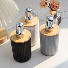 1pc Minimalist Wooden Lid Refillable Liquid Soap Dispenser, Luxury Pump Bottle For Hand Wash, Body Wash, Lotion - Multi-Purpose Dispenser For Kitchen, Bathroom, Bedroom, Living Room Home Decor, Suitable For Summer - Multicolor - View 2