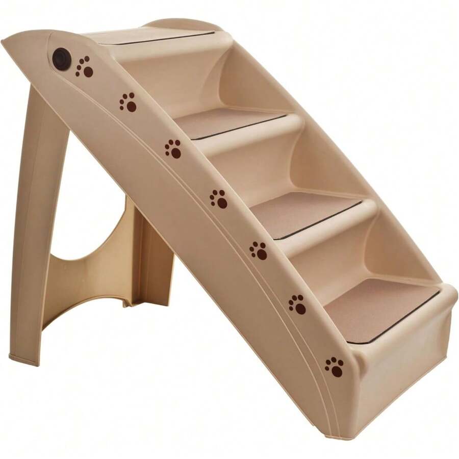 Local Delivery--Dog Stairs - Pet Stairs With 4-Step Design For Beds, Couches, Cars - Pet Steps For Puppies, Kittens, And Small Pets By PETMAKER (Gray) - Tan - View 1