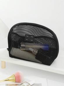1 PC Black Mesh Shell Bag Wash Bag High-End Make Up Bag,Fashionable And Casual Large Capacity Portable Zipper Makeup Bags,Travel And Vacation Essentials Cosmetic Bags For Sanitary Napkins,Pouch Pads,Wired Earphones,Earpods,Headphones,Charger,Lipsticks,Cosmetics,Perfume,Skin Care And Beauty Products,Home Decor,For Mom,Women,Nurses,Students,School Girls,Keys,Holiday Gifts