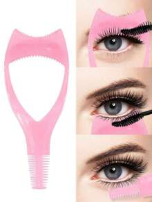 Three-In-One Mascara Applicator, Mascara Protection Tool, Eyelash Auxiliary Device, 1pcsreusable Makeup Assistant, Auxiliary Device Suitable For Beginners To Perfectly Apply Eyelashes And Eyeliner, To Create Naturally Non-Caking Eyelashes, Mascara Shield Applicator For Eyelash Protection With Eyelash Separator Tool Eyelash Tweezers Girl.