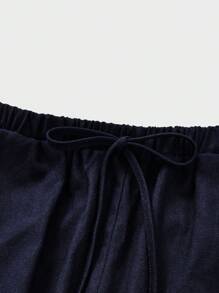 Women's Navy Blue Wide Leg Pants, Elegant Loose Fit Casual Striped Trousers