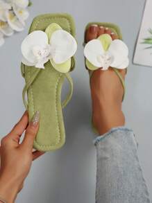Zapatillas de tacón plano con estampado floral francés para mujer, nuevas sandalias de verano de moda casual, apropiadas para citas, fiestas, ir al trabajo, compras, reuniones, vacaciones, playa