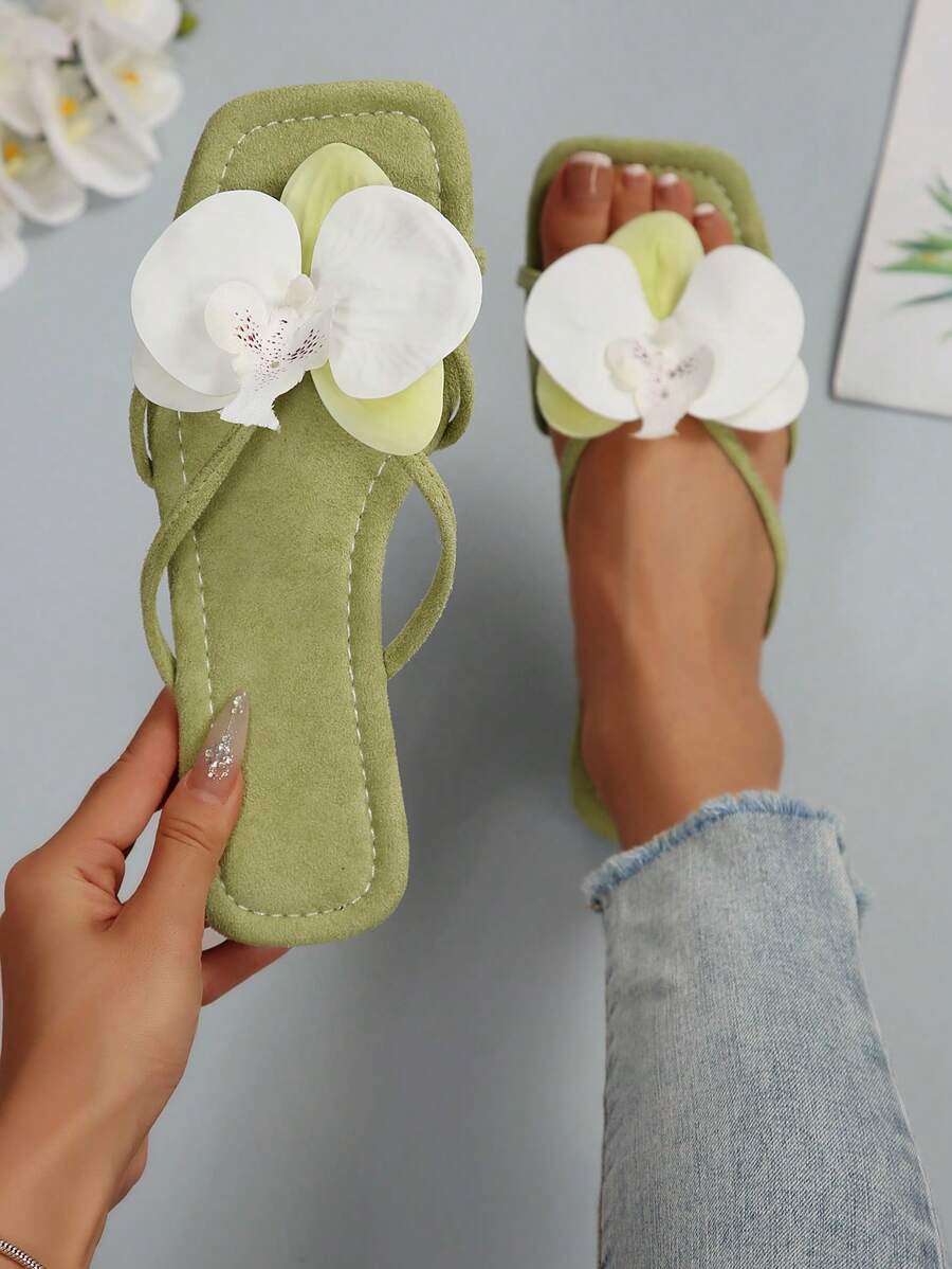 Zapatillas de tacón plano con estampado floral francés para mujer, nuevas sandalias de verano de moda casual, apropiadas para citas, fiestas, ir al trabajo, compras, reuniones, vacaciones, playa