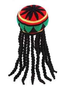 Unisex Braided Wig Knit Hat Beret Jamaica Rasta Beanie For Halloween, Suitable For Everyday Wear And Parties