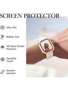 1pc Unisex Shiny Rhinestone Decorated Fashionable Anti-Drop Ultra-Thin Tempered Glass Screen Protector, Compatible With Apple Watch 38/40/41/42/44/45/46/49mm, Suitable For Apple Watch Series Ultra/SE/11/10/9/8/7/6/5/4/3/2/1, Smart Watch Accessory - Gold - View 6