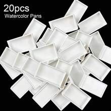10/20/30/50pcs 0.24oz(7.2ml) Watercolor Half Pans, White Plastic, Empty Watercolor Paint Pans, Travel Tins, Paint Case, ABS Resin, For Watercolor Acrylics Palette, Art Supplies, Crafts, Sewing Accessories,Back To School,School Supplies