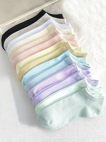 6 Pairs Women Simple Solid Color Random Assorted Low Ankle Socks, Suitable For Everyday Wear - Multicolor - View 1