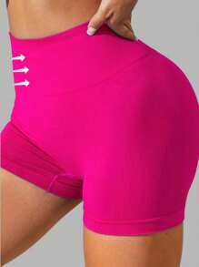 1pc Women's Seamless High Waisted Solid Color Knit Sports Shorts, Yoga Training & Cycling Shorts, Comfortable Breathable Fashion Activewear