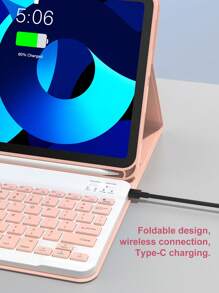 Funda de teclado de piel sintética con teclado inalámbrico desmontable, batería de 150mAh y soporte para Apple Pencil, compatible con iPad (A16) de 11a/10a generación, 7a/8a/9a generación, iPad Air de 4a/5a generación (M2 2024/M3 2025), iPad Pro de 11" (2018/2020/2021/2022), color rosa