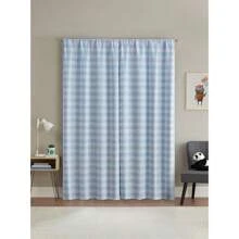 Gingham Plaid Blackout Curtain Panel Pair Set Of 2 Light Blue 37 W X 84 L
