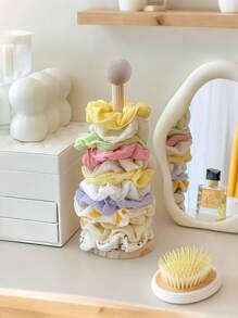 Multi-Tier Wooden Hair Accessory Organizer Display Rack - For Showcasing Hair Scrunchies, Clips And Claw Clips, Offers Soft And Neutral Color Options, Multipurpose Stand, Functional Decorative Piece, Quality Craftsmanship, Hairstylist Gift, Jewelry Tower For Women Storage Organizer Travel Essentials Back To School Dormitory Storage