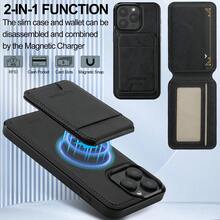 OUKNOEO Detachable Magnetic Wireless Charging Faux Leather Phone Case, Compatible With IPhone 17 Air 16e 15 14 13 Pro Max S26 S25 Edge S24 Ultra Plus A37 A57 Pixel 10 9 8 7, With Card Holder, 3 Card Slots, Anti-Theft Card Pocket - Black - View 9