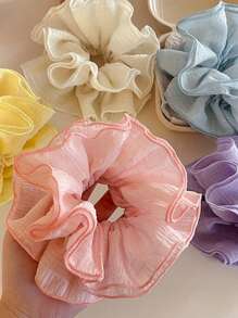1 Stück cremefarbener, süß koreanischer Stil Frühjahr Übergroß Doppel-Layer Rüschen Chiffon strukturierte Haargummi, einfacher tiefer Pferdeschwanz & Dutt Haarband, französischer Rüschen Dekor Haarzubehör Zopfhalter Haargummis Haargummi Scrunchies Haarband Elastisch