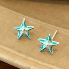 1 Pair Summer Beach Vacation Style Blue Stafish Dangle Earrings For Women Girls,Suitable For Party Gifts Daily Wear