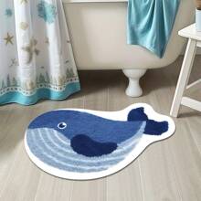 1 Piece Fine Yarn Imitation Cashmere Material Whale Shape Bathroom Rug, Soft And Comfortable, Rubber Non-Slip Backing, Suitable For All Seasons Indoor, Kitchen, Bedroom, Bathroom Decoration, Cartoon Whale Pattern Printing, Machine Washable Rug, Exquisite Gift, Holiday Decoration, Perfect For Decorating Your Home!