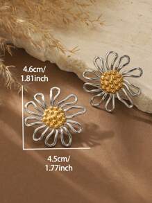 Retro Boho Gothic Style Silver Daisy Stainless Steel Earrings, Unique Design For Daily Wear, Suitable For Music Festivals, Parties, Beach Vacations