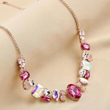 1pc Women Artificial Crystal Chain Necklace, Suitable For Formal Occasions