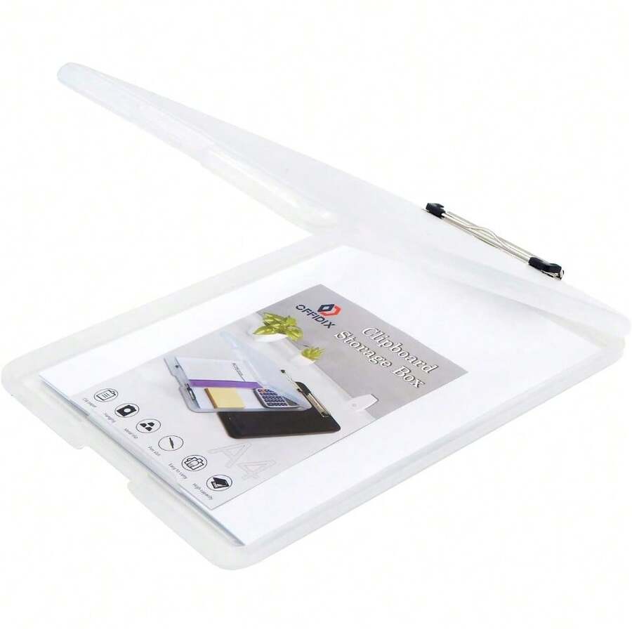 Caja de almacenamiento portapapeles de plástico transparente, portapapeles para almacenamiento de papel, ideal para uso escolar, doméstico y de oficina - Blanco - Ver 1