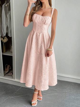 Vestido elegante y sexy con espalda descubierta, plisado y lazo a la cintura, perfecto para vacaciones, graduación, fiestas de cóctel, cenas, con tela jacquard
