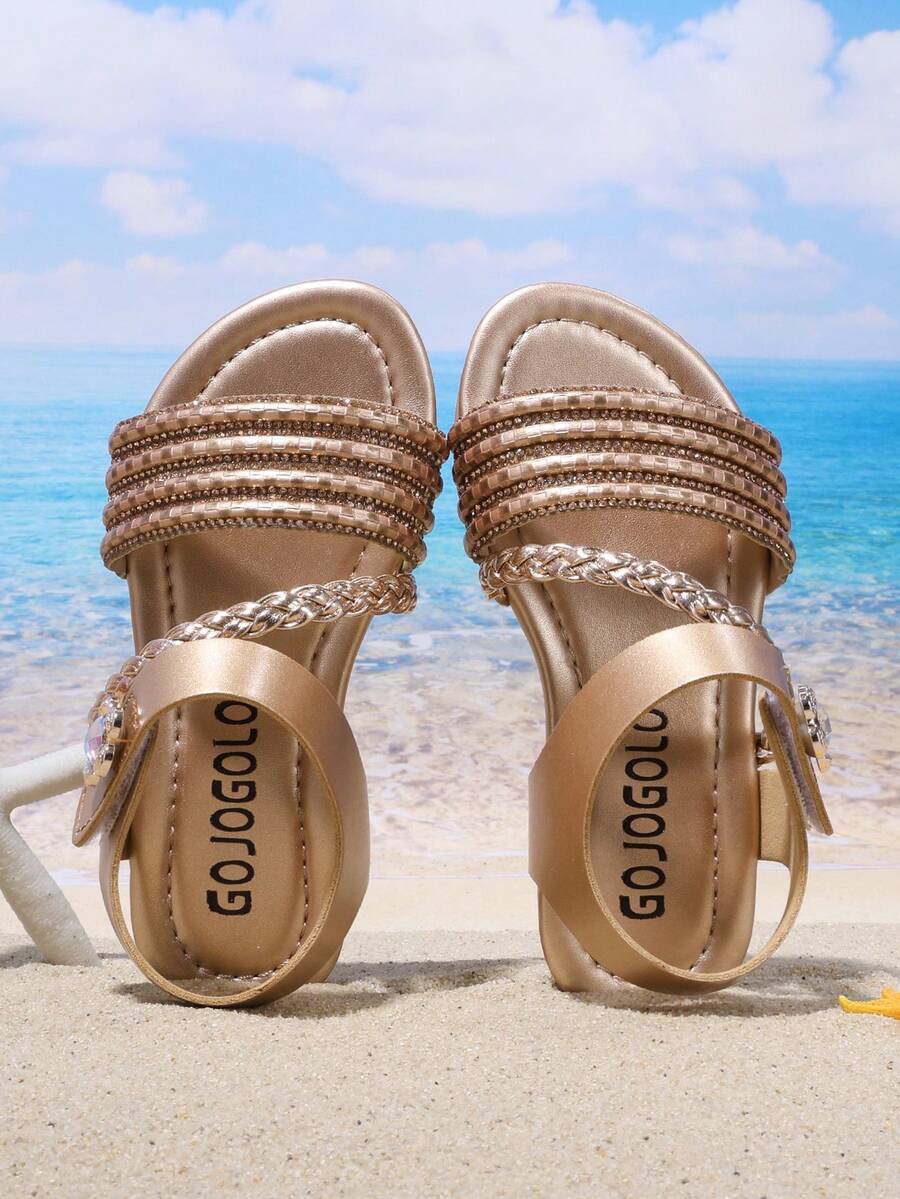 A Pair Of Shiny Girls' Summer Fashionable Girls' Flat Slippers, Fairy Style, Girls' Favorite, Suitable For School, Beach, Home, Various Venues To Wear, The Best Choice For Taking Photos - Bronze - View 1