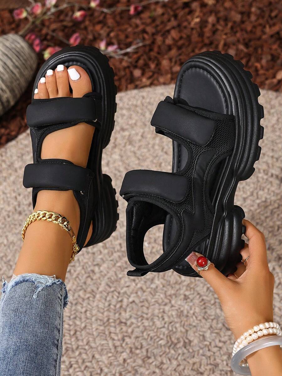 Sandalias de mujer con diseño plisado y suela gruesa, sandalias casuales de verano con hebilla, sandalias cómodas de tacón grueso, sandalias planas con plataforma para mujer, sandalias casuales versátiles para damas, zapatos para vacaciones en la playa, sandalias planas, zapatos de verano para mujeres