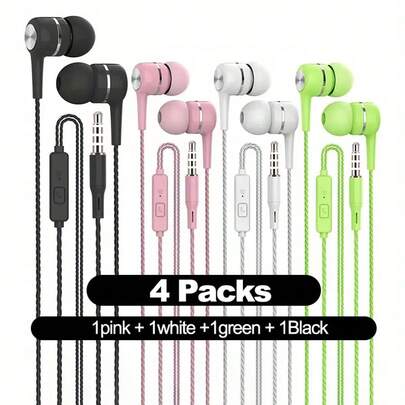 4/8pcs Wired Earphones With Microphone, Noise-Proof In-Ear Headphones, Powerful Bass, HD Sound, Compatible With MP3, Smartphones, Computers, Gaming, Live Streaming, Karaoke, Suitable For Men & Women, Great For Thanksgiving, Birthday, Christmas Gifts